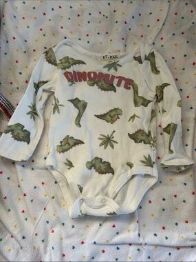 White "Dinomite" Dino Print Long-Sleeve One-Piece